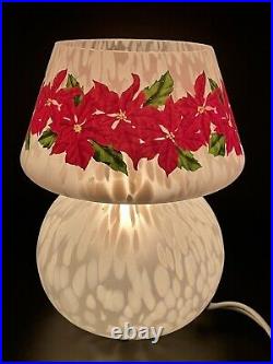 Rare Vintage Mid Century Speckled Art Glass Mushroom Table Lamp Xmas Poinsettia