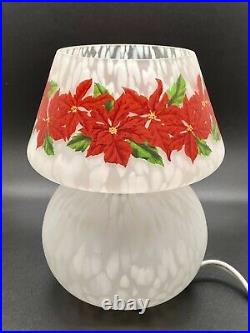Rare Vintage Mid Century Speckled Art Glass Mushroom Table Lamp Xmas Poinsettia