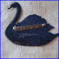 Rare Vintage Midcentury Modern Stanley Elfbaum Black Swan Enamel Pin Signed