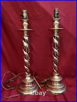 Rare Vintage Pair Leviton MCM Brass Table Lamps Helix 23 Gold Unusual Set Of 2