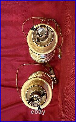 Rare Vintage Pair Leviton MCM Brass Table Lamps Helix 23 Gold Unusual Set Of 2