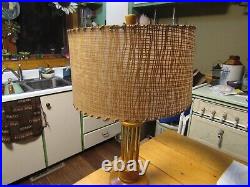 Rare Vintage Pillar wood LAMP Fiberglass Shade Atomic Era Mid Century Modern MCM
