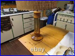 Rare Vintage Pillar wood LAMP Fiberglass Shade Atomic Era Mid Century Modern MCM