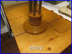 Rare Vintage Pillar wood LAMP Fiberglass Shade Atomic Era Mid Century Modern MCM