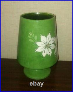 Rare Vintage Pottery Green & White Poinsettia Floral 9 Unique Vase UNKNOWN LOOK