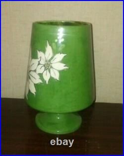 Rare Vintage Pottery Green & White Poinsettia Floral 9 Unique Vase UNKNOWN LOOK