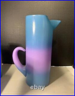 Rare Vintage WV Blendo Glass Cocktail Pitcher Set Blue Purple Bermuda Twist MCM