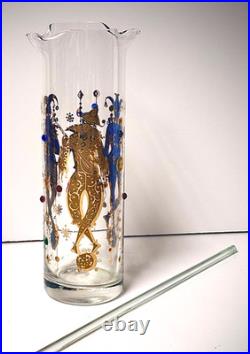 Rare Vintage /mcm Culver Mardi Gras Jester Desig Pitcher & Tall Glass Stir Rod
