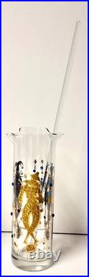 Rare Vintage /mcm Culver Mardi Gras Jester Desig Pitcher & Tall Glass Stir Rod