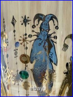 Rare Vintage /mcm Culver Mardi Gras Jester Desig Pitcher & Tall Glass Stir Rod