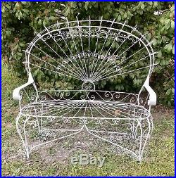 Rare Vintage mid century Wrought Iron Peacock Bench chair garden lawn