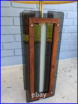 Rare Vtg 1960's Pair Nova of California Smoked Lucite Walnut Table Lamps 40 MCM