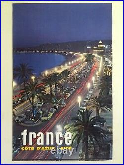 Rare Vtg 1964 MID Century France Cote D'azur Nice Collector's Travel Poster