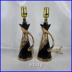 Rare Vtg Deena Weeping Gold Drip Pattern MCM Mid Century Modern Set of 2 Lamps