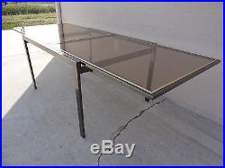 Rare Vtg Gunmetal Chrome Glass Extension Table Attributed Milo Baughman DIA MCM