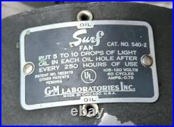 Rare Vtg Mid-Century Modern GM Laboratories Inc. Surf Fan No. 540-2 All Original