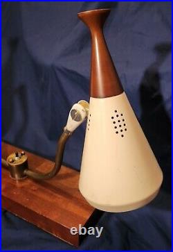 Rare Vtg Mid-Century Modern Gooseneck Desk Lamp Wooden Tips and Bottom