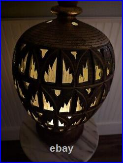 Rare Vtg Mid Century Modern Reticulated Table Lamp With Night Light Difusser