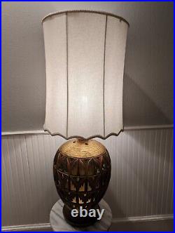 Rare Vtg Mid Century Modern Reticulated Table Lamp With Night Light Difusser