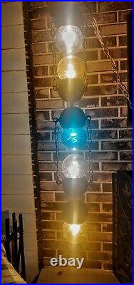 Rare Vtg. Mid-century Modern Five Atomic Globe Ball Stacked Crackle Light Swag
