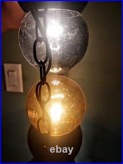 Rare Vtg. Mid-century Modern Five Atomic Globe Ball Stacked Crackle Light Swag