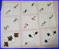 Rare Vtg Set 12 Hand Painted Mid Century Modern African Dancer Linen Luncheon