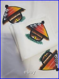 Rare Vtg Set 12 Hand Painted Mid Century Modern African Dancer Linen Luncheon