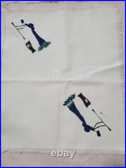 Rare Vtg Set 12 Hand Painted Mid Century Modern African Dancer Linen Luncheon