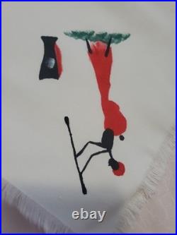 Rare Vtg Set 12 Hand Painted Mid Century Modern African Dancer Linen Luncheon