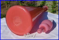 Rare XL Mid Century Italian Opaque Glass Empoli Pink Decanter Genie Bottle 27.2
