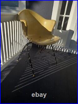 Rare Yellow Fiberglass/Burlap Shell Arm Chair Mid Century Modern Cole Steel