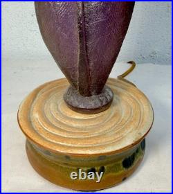 Rare vintage handmade MCM purple lucite and pottery base electric table lamp