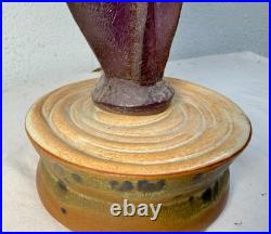 Rare vintage handmade MCM purple lucite and pottery base electric table lamp Rare vintage handmade MCM purple lucite and pottery base electric table lamp