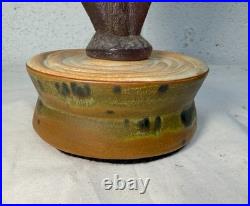 Rare vintage handmade MCM purple lucite and pottery base electric table lamp
