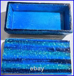 Rimini Bitossi Blue & Green MCM Ceramic Lidded Box, 1960s Vintage RARE ITALY