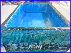 Rimini Bitossi Blue & Green MCM Ceramic Lidded Box, 1960s Vintage RARE ITALY