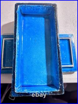 Rimini Bitossi Blue & Green MCM Ceramic Lidded Box, 1960s Vintage RARE ITALY