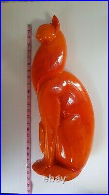 Royal Haeger Mandarin Orange Cat 21- inches tall Egyptian Cat 1957 R1742 RARE