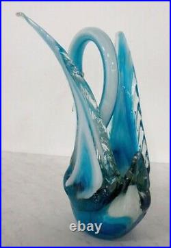 SALE! VTG RARE 1960s Murano Blue/Whire/Clear Glass Swan Statue 11.5
