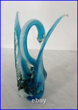 SALE! VTG RARE 1960s Murano Blue/Whire/Clear Glass Swan Statue 11.5