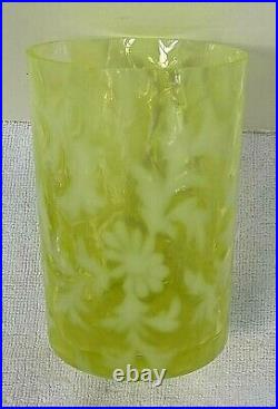 STUNNING RARE Fenton Daisy & Fern PICKLE CASTOR Vaseline Opalescent Glass