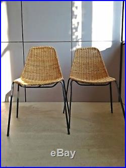 Set 2 Rare Franco Legler Basket Chairs Wicker Aubock Knoll Era Albini