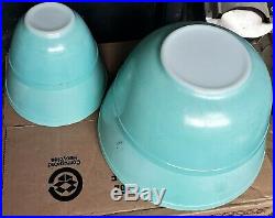Set 4 Vintage Pyrex HTF Turquoise Nesting Mixing Bowls #401 #402 #403 #404 RARE