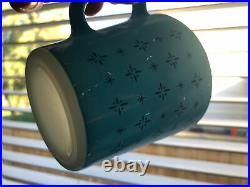 Set 4 Vintage Pyrex Mug Foulard Pattern Turquoise Blue Atomic Star Burst RARE