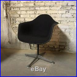Set Of 8 Rare Herman Miller Eames fiberglass Arm Shell chair Black Tweed Sliders