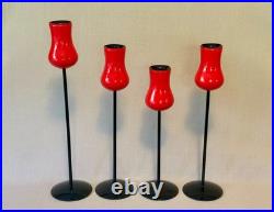 Set of 4 Rare Mid Century Danish Modern Laurids Lønborg Red Tulip Candlesticks