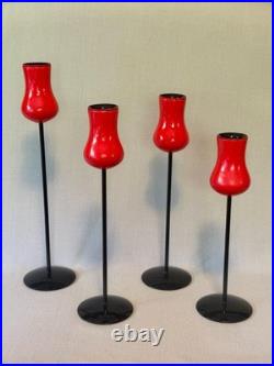 Set of 4 Rare Mid Century Danish Modern Laurids Lønborg Red Tulip Candlesticks