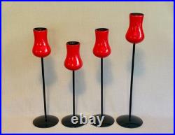 Set of 4 Rare Mid Century Danish Modern Laurids Lønborg Red Tulip Candlesticks