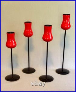 Set of 4 Rare Mid Century Danish Modern Laurids Lønborg Red Tulip Candlesticks
