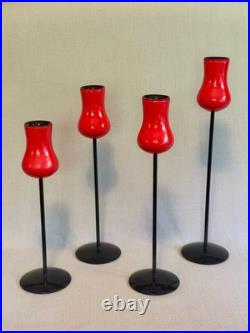 Set of 4 Rare Mid Century Danish Modern Laurids Lønborg Red Tulip Candlesticks